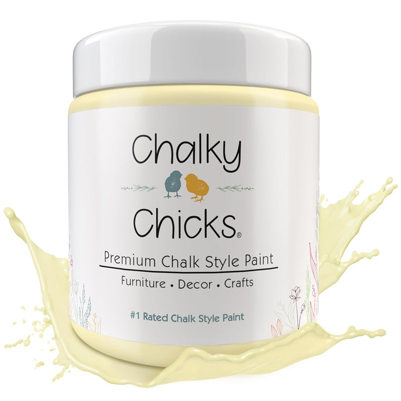 Chalky Chicks All-in-One Chalk Paint for Furniture or Cabinet - 16 Fl Oz - Matte Finish Daisy (Light Yellow) for Metal, Wood Furniture Paint - No Sanding All-in-One for Home Decor & Crafts, USA Made - Image 1